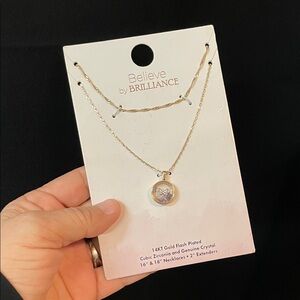 14KT Gold Flash Plates Necklace with Shaker Crystal Pendant - butterfly